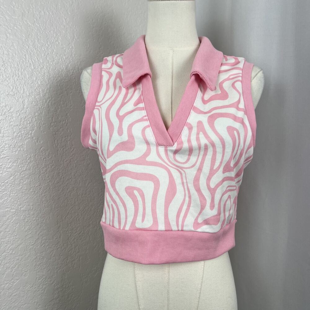 Shein Top Womens 12 Pink Swirl Ezwear Retro Y2K Style Mod Preppy Collared NWT‎